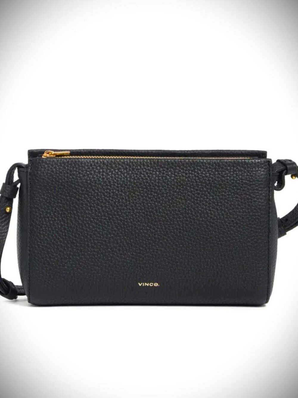 VINCE Smyrna Genuine Black Color Leather Top Zip Crossbody Bag
